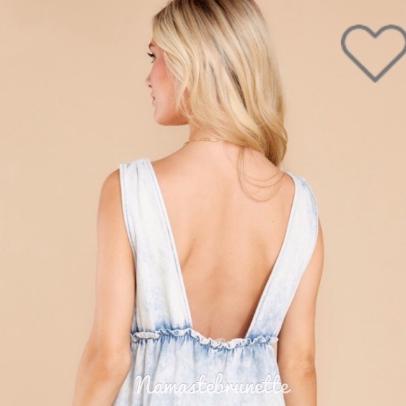 Nwt Light Wash Sleeveless Boho Babydoll Tiered Denim Mini Dress - Picture 15 of 17
